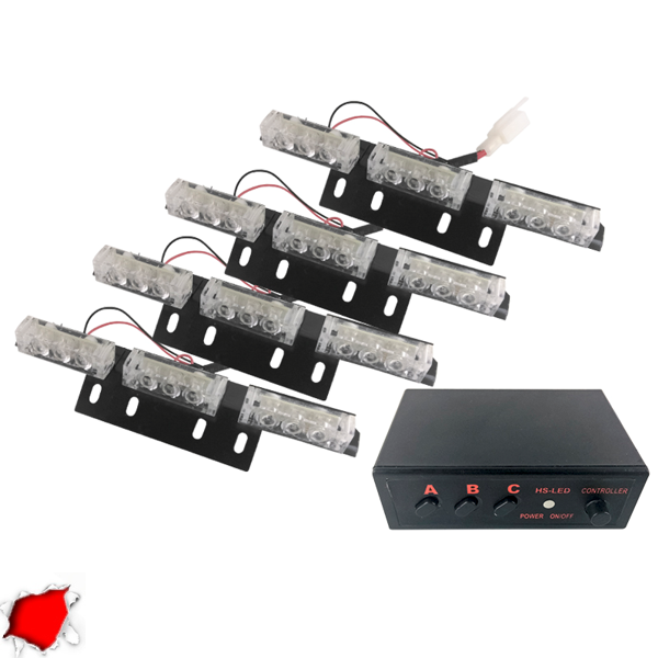 Εξωτερικά Φώτα Πυροσβεστικής STROBO LED 4x3 36W 10-30V IP65 Αδιάβροχα Κόκκινο GloboStar 88945