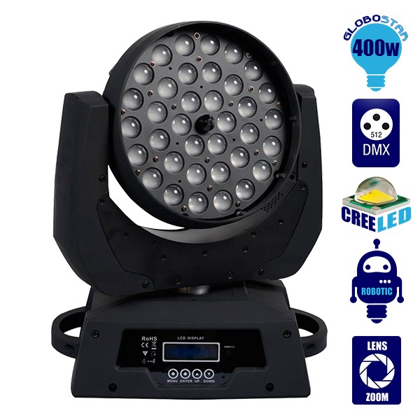 Κινούμενη Ρομποτική Κεφαλή Artemis ZOOM WASH PRO 10°-60° 36*10 Watt CREE LED RGBW 360W 230V DMX512 GloboStar 51116
