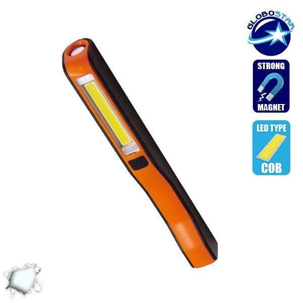 Mini Φορητός Φακός PEN COB LED Πορτοκαλί Χρώμα GloboStar 07011