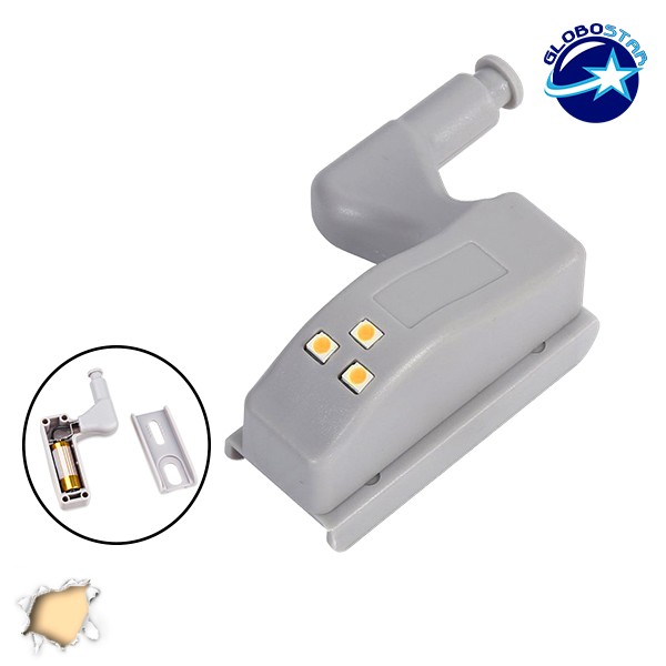 Φωτιστικό Ντουλάπας LED για Μεντεσέ με Διακόπτη On/Off Κουμπωτό με Μπαταρία(συμπεριλαμβάνεται) Θερμό Λευκό 3000k GloboStar 07031