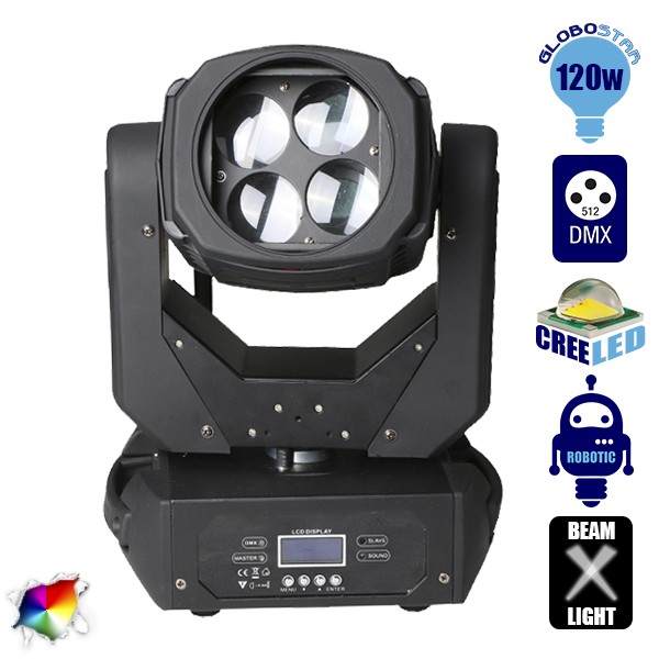 Επαγγελματική Κινούμενη Ρομποτική Κεφαλή TORNADO Super Beam CREE Prism LED 120W 230V 2° DMX512 RGBW GloboStar 51113