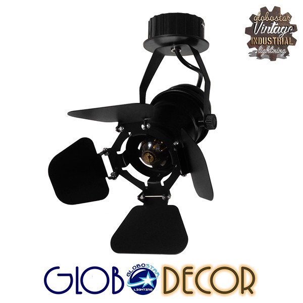GloboStar® CHICAGO 01371 Vintage Φωτιστικό Οροφής Σποτ Μονόφωτο 1 x E27 IP20 Μαύρο Μέταλλο - Μ20 x Π20 x Υ27.5cm