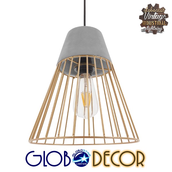GLOBOSTAR® DURANT 01323 Μοντέρνο Κρεμαστό Φωτιστικό Οροφής με Ντουί 1 x E27 AC 220-240V IP20 - Γκρι & Χρυσό - Μ25 x Π25 x Υ31cm