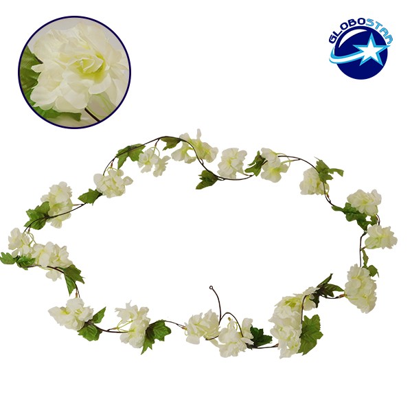 GloboStar® 09025 Τεχνητό Κρεμαστό Φυτό Διακοσμητική Γιρλάντα Μήκους 2.2 μέτρων με 18 X Άνθη Κερασιάς Λευκό