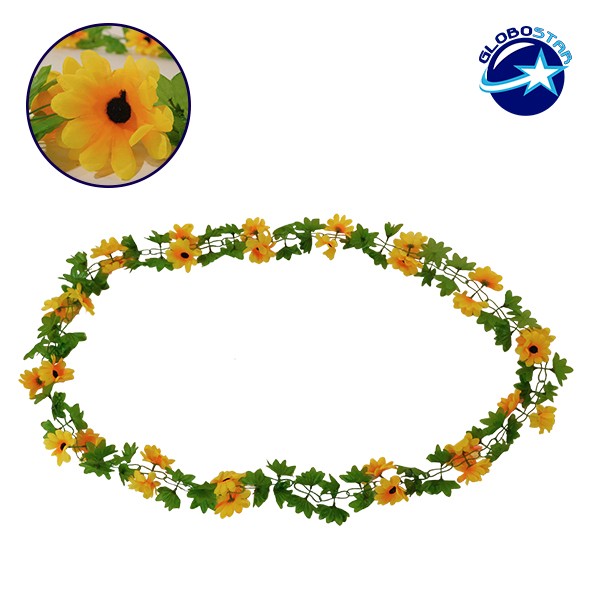 GloboStar® 09028 Τεχνητό Κρεμαστό Φυτό Διακοσμητική Γιρλάντα Μήκους 2.2 μέτρων με 30 X Μεσαία Ηλιοτρόπια Κίτρινα