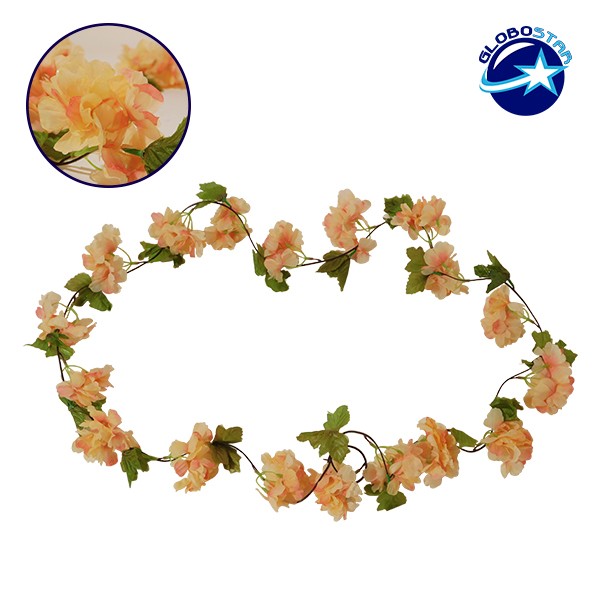 GloboStar® 09022 Τεχνητό Κρεμαστό Φυτό Διακοσμητική Γιρλάντα Μήκους 2.2 μέτρων με 18 X Άνθη Κερασιάς Σομόν