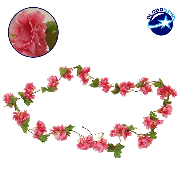 GloboStar® 09021 Τεχνητό Κρεμαστό Φυτό Διακοσμητική Γιρλάντα Μήκους 2.2 μέτρων με 18 X Άνθη Κερασιάς Φούξια