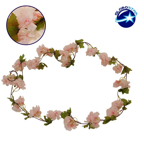 GloboStar® 09020 Τεχνητό Κρεμαστό Φυτό Διακοσμητική Γιρλάντα Μήκους 2.2 μέτρων με 18 X Άνθη Κερασιάς Ροζ