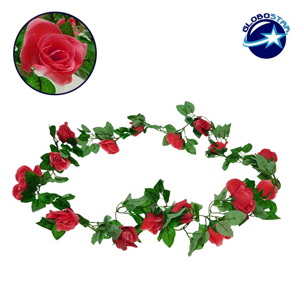 GloboStar® 09008 Τεχνητό Κρεμαστό Φυτό Διακοσμητική Γιρλάντα Μήκους 2 μέτρων με 16 X Μεγάλα Τριαντάφυλλα Φούξια