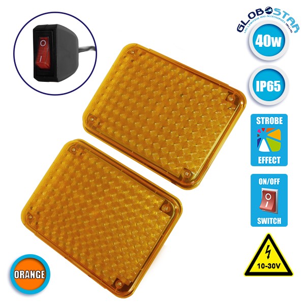 Φώτα Οδικής Βοήθειας STROBO 2 x 134 LED 5mm 40W 10-30V Αδιάβροχα IP65 Πορτοκαλί Εξωτερικά GloboStar 34318