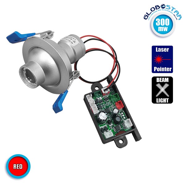 Επαγγελματικό Χωνευτό Προβολάκι Laser 2° 300Mw 650Nm Φ7cm 12V Κόκκινο GloboStar 51139