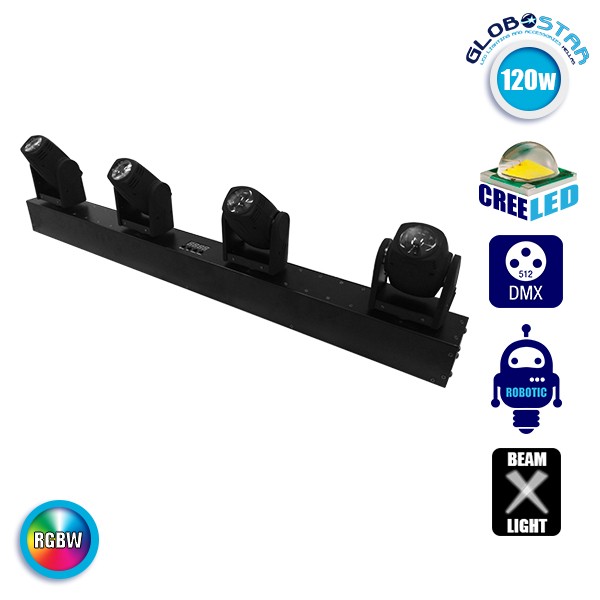Επαγγελματική Κινούμενη Ρομποτική Κεφαλή Τεσσάρων Κεφαλών 4x10W Lumi Engin Beam CREE LED 120W 230V 8° DMX512 RGBW GloboStar 51121