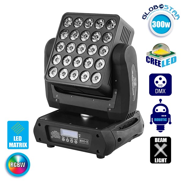 Επαγγελματική Κινούμενη Ρομποτική Κεφαλή LED MATRIX INFINITY ROTATE WASH 10° 25x12W CREE LED 230V DMX512 RGBW GloboStar 51150