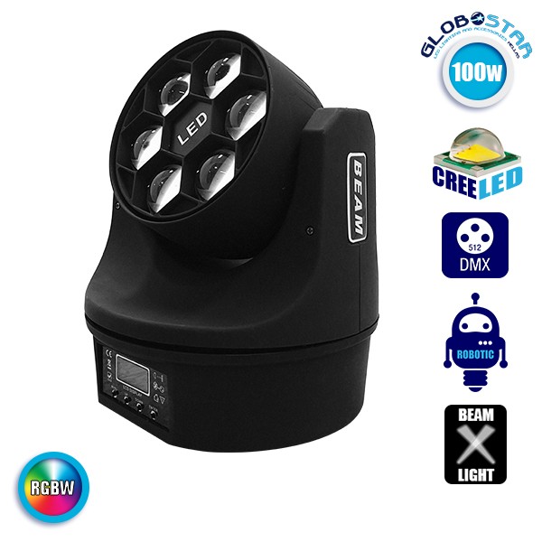 Επαγγελματική Κινούμενη Ρομποτική Κεφαλή Mini BEE EYE Super Beam CREE Prism LED 100W 230V 1.5° DMX512 RGBW GloboStar 51122