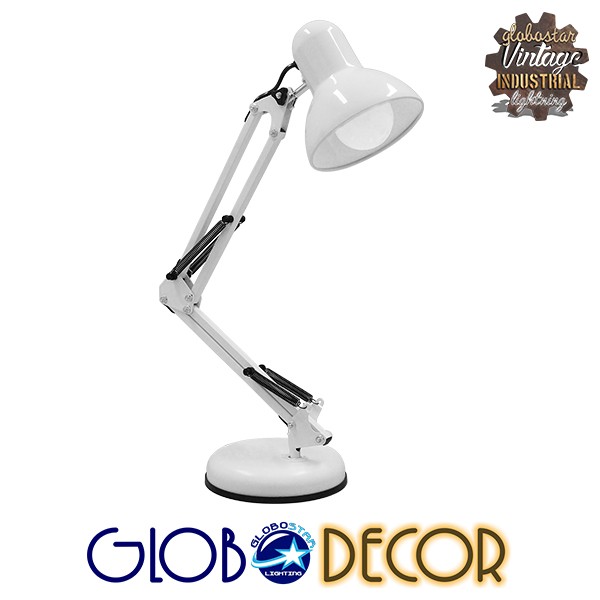GloboStar® DESK 01539 Μοντέρνο Επιτραπέζιο Φωτιστικό Πορτατίφ Μονόφωτο 1 x E27 IP20 Λευκό Μέταλλο - Μ15 x Π15 x Υ67cm