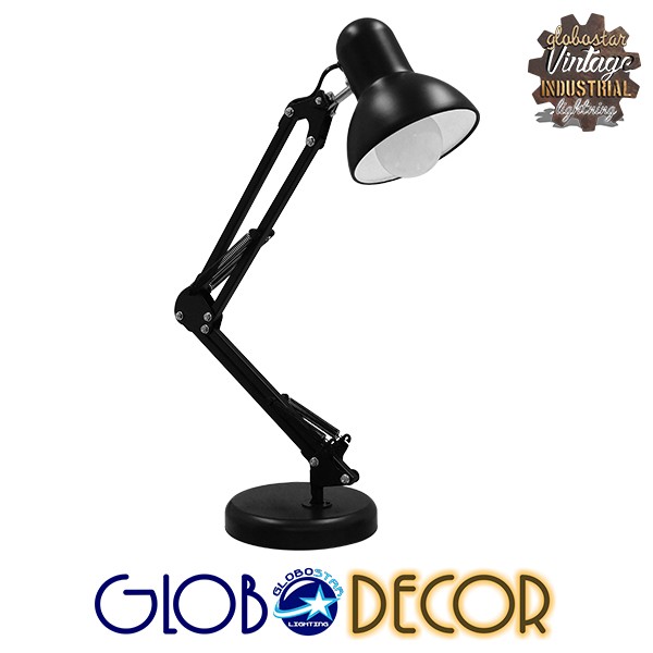 GloboStar® DESK 01538 Μοντέρνο Επιτραπέζιο Φωτιστικό Πορτατίφ Μονόφωτο 1 x E27 IP20 Μαύρο Μέταλλο - Μ15 x Π15 x Υ67cm