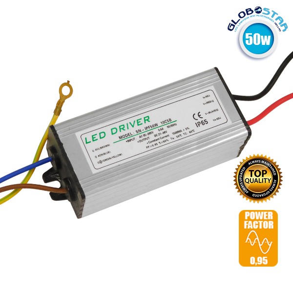 Μετασχηματιστής Προβολέα LED 50W IN 230V OUT 1500mA DC 0.95PF GloboStar 47855
