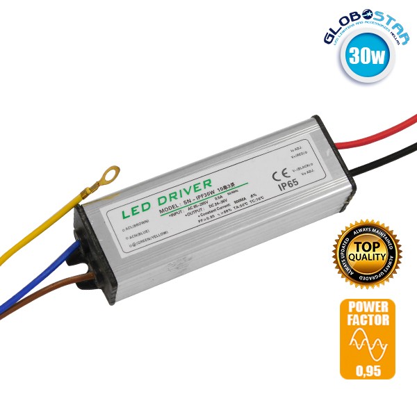 Μετασχηματιστής Προβολέα LED 30W IN 230V OUT 900mA DC 0.95PF GloboStar 47854