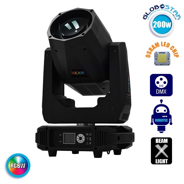 Επαγγελματική Κινούμενη Ρομποτική Κεφαλή BEAM CREE LED ΖΟΟΜ 2° 200W 230V DMX512 RGBW GloboStar 51165