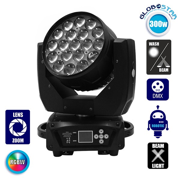 Κινούμενη Ρομποτική Κεφαλή Helios HAWKEYE 1 BEE EYE PRO 4in1 BEAM - WASH - ZΟΟΜ 4°-60° 19*12 Watt OSRAM LED RGBW 300W 230V DMX512 GloboStar 51152