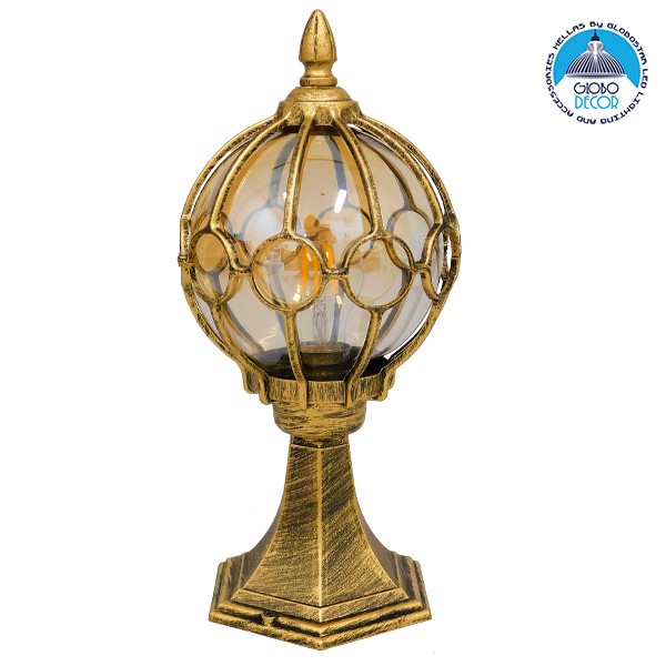 GloboStar® ETOILE 00986 Vintage Φωτιστικό Δαπέδου Μονόφωτο 1 x E27 Μπρονζέ Χρυσό Μεταλλικό Πλέγμα με Μελί Γυάλινη Μπάλα D18 x H38cm