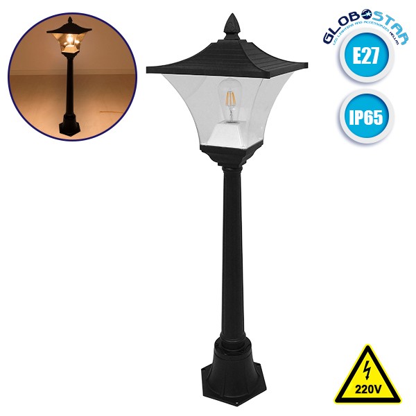 GLOBOSTAR® DIRAHIO 12148 Φωτιστικό Κολωνάκι Κήπου με Ντουί 1 x E27 120° AC 220-240V Αδιάβροχο IP65 - Γκρι Ανθρακί - Μ32 x Π32 x Υ109cm