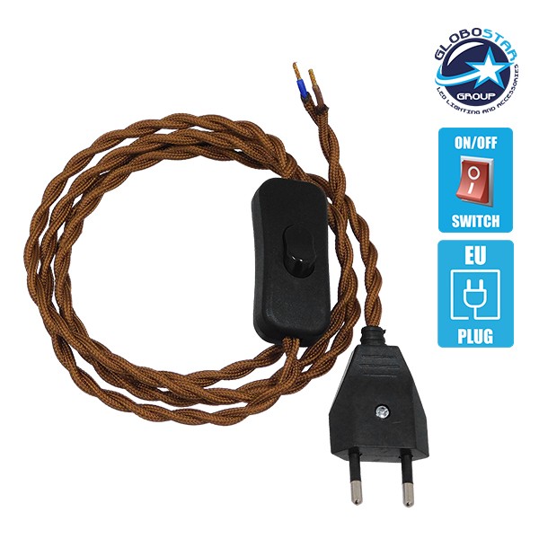 Κρεμαστό Φωτιστικό Whip με Μαύρο Διακόπτη - Μαύρη Πρίζα και Καφέ Πλεκτό Καλώδιο 1.4m GloboStar 91036
