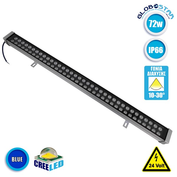 LED Wall Washer Αρχιτεκτονικού Φωτισμού 100cm GENIUS 72W CREE 24v 8640lm Δέσμης 10-30° Μοιρών Αδιάβροχο IP66 Μπλε GloboStar 05119