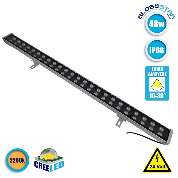 LED Wall Washer Αρχιτεκτονικού Φωτισμού 100cm GENIUS 48W CREE 24v 5760lm Δέσμης 10-30° Μοιρών Αδιάβροχο IP66 Θερμό Λευκό - Πορτοκαλί 2200k GloboStar 05108