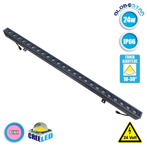 GLOBOSTAR® WASHER-MARGO 05106 Μπάρα Φωτισμού Wall Washer LED 24W 2880lm 10-30° DC 24V Αδιάβροχο IP66 Ροζ Dimmable - Γκρι Ανθρακί - Μ100 x Π4 x Υ5cm - 3 Χρόνια Εγγύηση