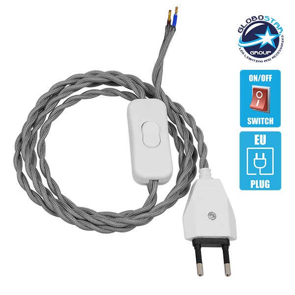 Κρεμαστό Φωτιστικό Whip με Λευκό Διακόπτη - Λευκή Πρίζα και Ασημί Πλεκτό Καλώδιο 1.4m GloboStar 91035