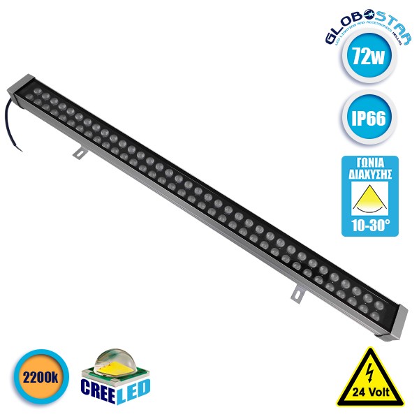 LED Wall Washer Αρχιτεκτονικού Φωτισμού 100cm GENIUS 72W CREE 24v 8640lm Δέσμης 10-30° Μοιρών Αδιάβροχο IP66 Θερμό Λευκό - Πορτοκαλί 2200k GloboStar 05115