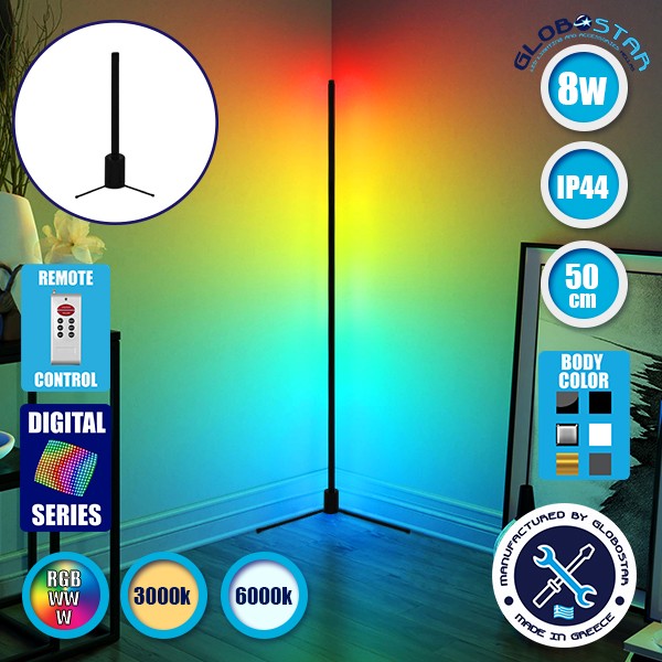 Μοντέρνο Minimal Επιτραπέζιο Μαύρο Φωτιστικό 50cm LED 8 Watt με Ασύρματο Χειριστήριο 2.4G RF & Dimmer RGBW+WW Πολύχρωμο Digital Magic Dot Pixel GloboStar ALIEN Design GLOBO-50-11