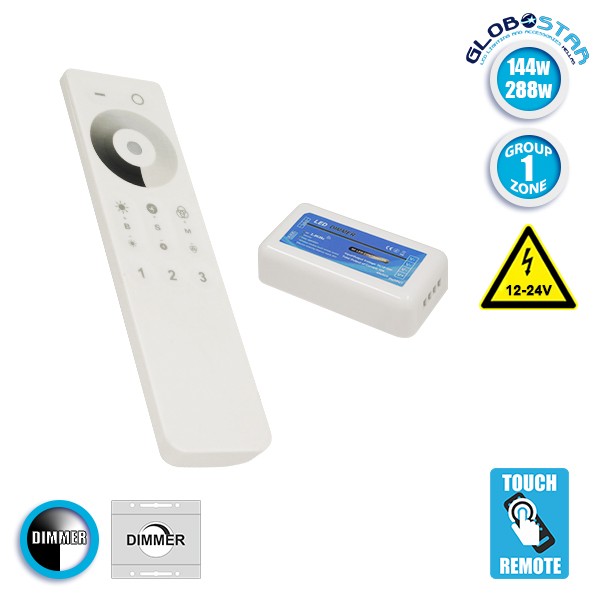 Ασύρματο LED Dimmer με Χειριστήριο Αφής 2.4G RF για Ένα Group 12v (144w) - 24v (288w) DC GloboStar 04038