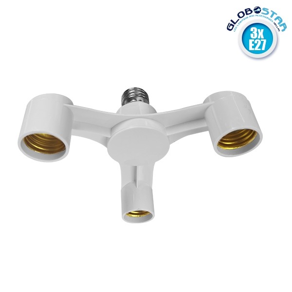 GloboStar 78976 Πλαστικός Αντάπτορας Μετατροπέας από 1xE27 Ντουί σε 3xE27 Ντουί Λευκό