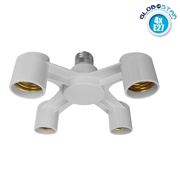 GloboStar® 78977 Πλαστικός Αντάπτορας Μετατροπέας από 1xE27 Ντουί σε 4xE27 Ντουί Λευκό