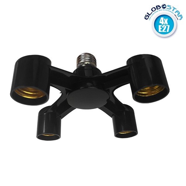GloboStar® 78978 Πλαστικός Αντάπτορας Μετατροπέας από 1xE27 Ντουί σε 4xE27 Ντουί Μαύρο