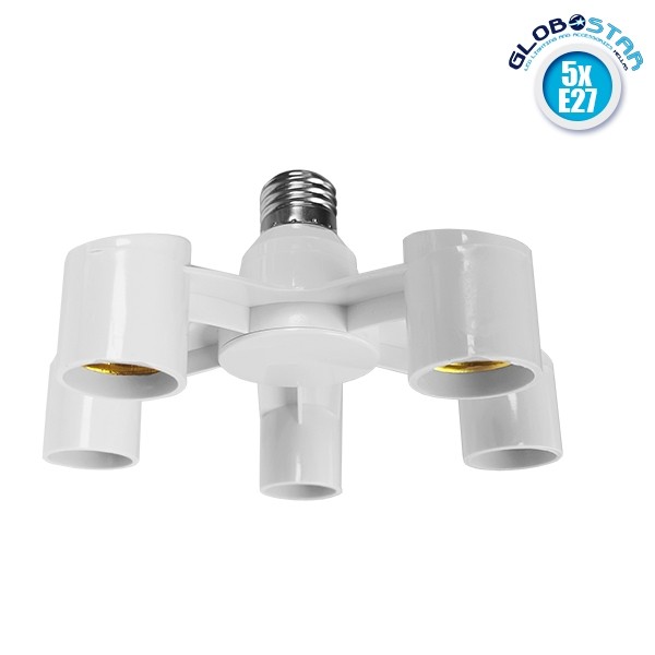GloboStar® 78979 Πλαστικός Αντάπτορας Μετατροπέας από 1xE27 Ντουί σε 5xE27 Ντουί Λευκό