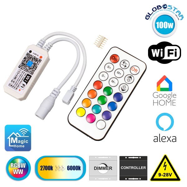 GloboStar® 73430 Ασύρματος Smart Home Wi-Fi LED RGBW + WW Controller με Χειριστήριο RF DC 9-28V Max 100W