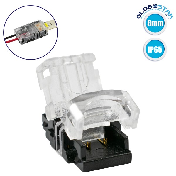 GloboStar® 70716 Αδιάβροχος Ταχυσύνδεσμος Ένωσης IP65 - Strip To Cable Connector για Ένωση 1 x Μονόχρωμης Αδιάβροχης Ταινίας LED Πλάτους 8mm με 1 x Καλώδιο Τροφοδοσίας