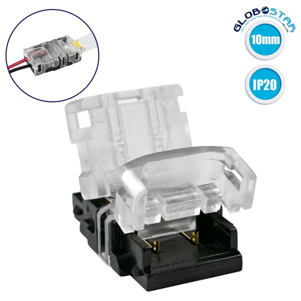 GloboStar® 70718 Ταχυσύνδεσμος Ένωσης IP20 - Strip To Cable Connector για Ένωση 1 x Μονόχρωμης Ταινίας LED Πλάτους 10mm με 1 x Καλώδιο Τροφοδοσίας