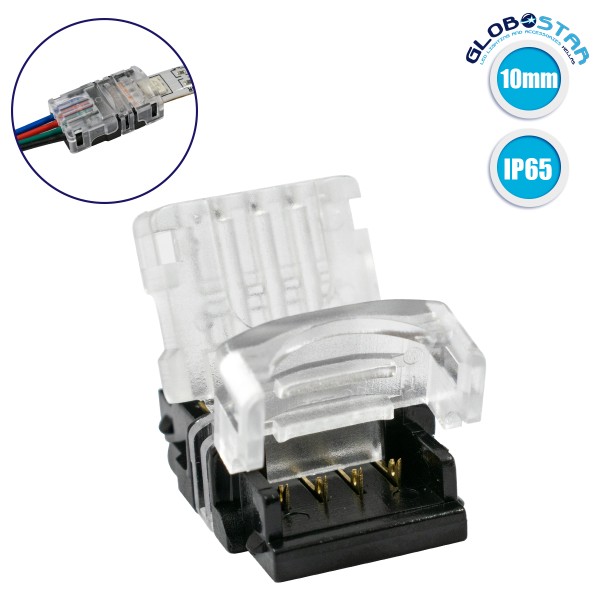 GloboStar® 70724 Αδιάβροχος Ταχυσύνδεσμος Ένωσης IP65 - Strip To Cable Connector για Ένωση 1 x RGB Αδιάβροχης Ταινίας LED Πλάτους 10mm με 1 x Καλώδιο Τροφοδοσίας