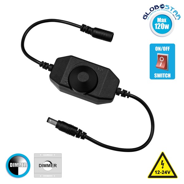 GloboStar® 73306 LED Dimmer με Ροοστάτη & Διακόπτη On/Off Μαύρο DC 12-24V Max 120W