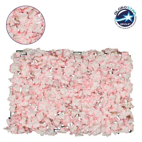 GloboStar® 78314 Συνθετικό Πάνελ Λουλουδιών - Κάθετος Κήπος Ορτανσία Ροζ/Λευκό Μ60 x Υ40 x Π5cm