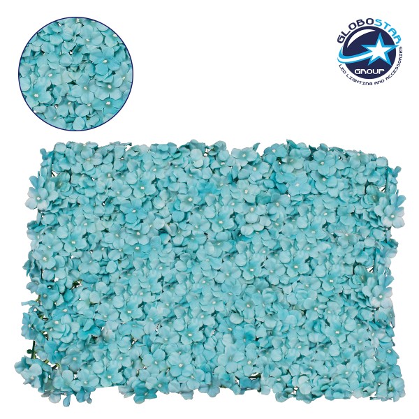 GloboStar® 78318 Συνθετικό Πάνελ Λουλουδιών - Κάθετος Κήπος Ορτανσία Τυρκουάζ Μ60 x Υ40 x Π5cm