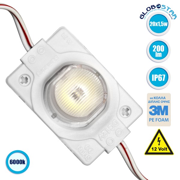 GloboStar® 73708 20 Τεμάχια x LED Module 1.5 Watt 180lm 1 x SMD3030 12 volt 40x30mm Ψυχρό