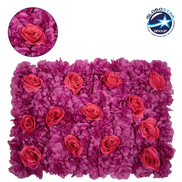 GloboStar® 78309 Συνθετικό Πάνελ Λουλουδιών - Κάθετος Κήπος Τριαντάφυλλο - Αζαλέα Μ60 x Υ40 x Π7cm