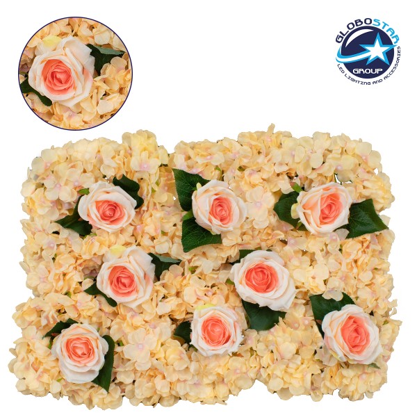 GloboStar® 78312 Συνθετικό Πάνελ Λουλουδιών - Κάθετος Κήπος Τριαντάφυλλο - Ορτανσία Μ60 x Υ40 x Π7cm