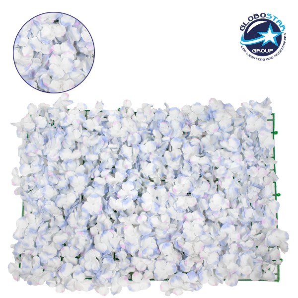 GloboStar® 78321 Συνθετικό Πάνελ Λουλουδιών - Κάθετος Κήπος Άγρια Ορτανσία Γαλάζιο/Λευκό Μ60 x Υ40 x Π5cm