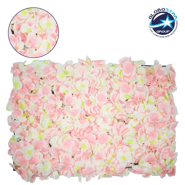 GloboStar® 78323 Συνθετικό Πάνελ Λουλουδιών - Κάθετος Κήπος Άγρια Ορτανσία Ροζ/Λευκό/Κίτρινο Μ60 x Υ40 x Π5cm